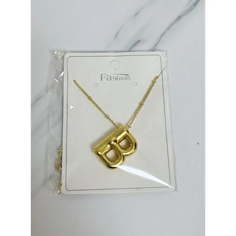Gold Tone Bubble Letter B Pendant Necklace – 3D Initial Monogram‎ Jewelry